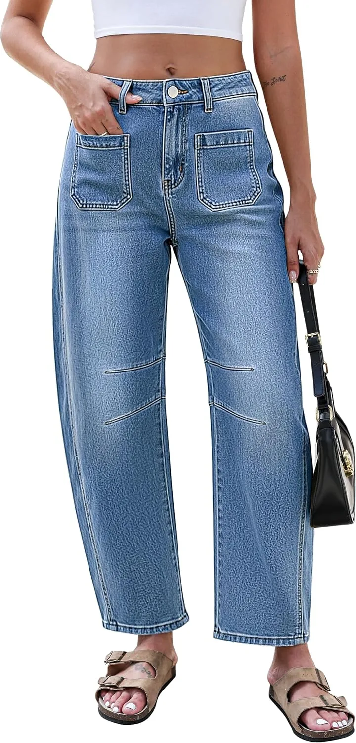 

Eddoyee широкие брюки-бочонки для женщин - эластичные высокие брюки с карманами