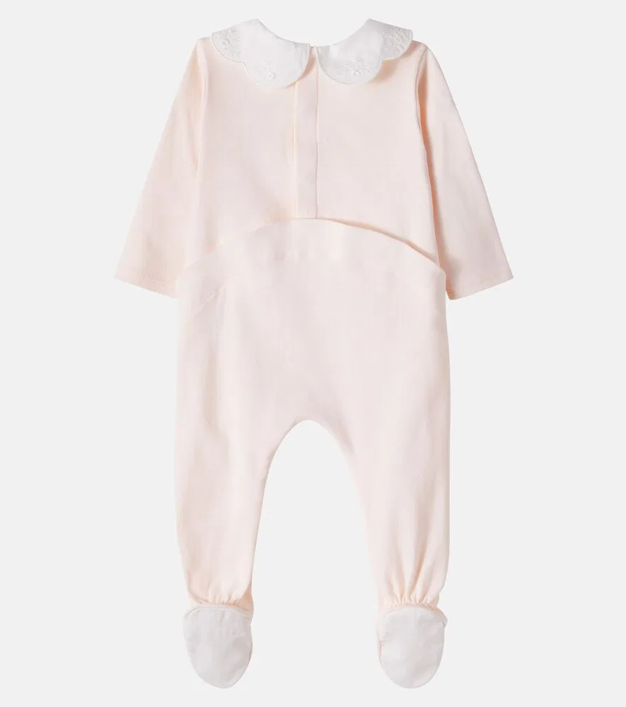 Детский хлопковый комбинезон с вышивкой и нагрудник Chloé Kids, розовый — фото 2