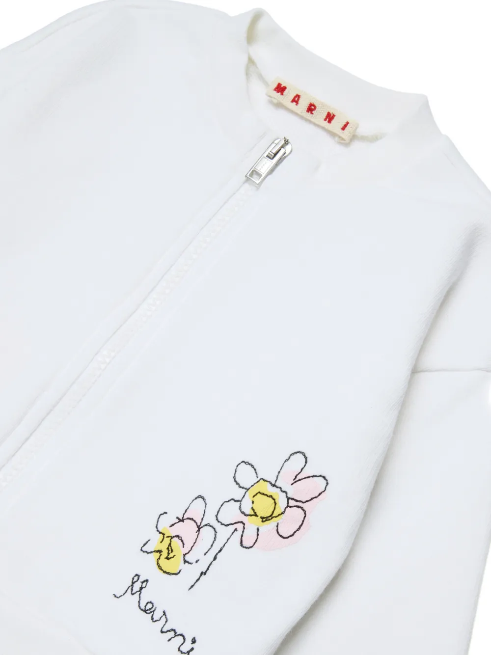Свитшот на молнии с цветочным принтом Marni Kids, белый — фото 3