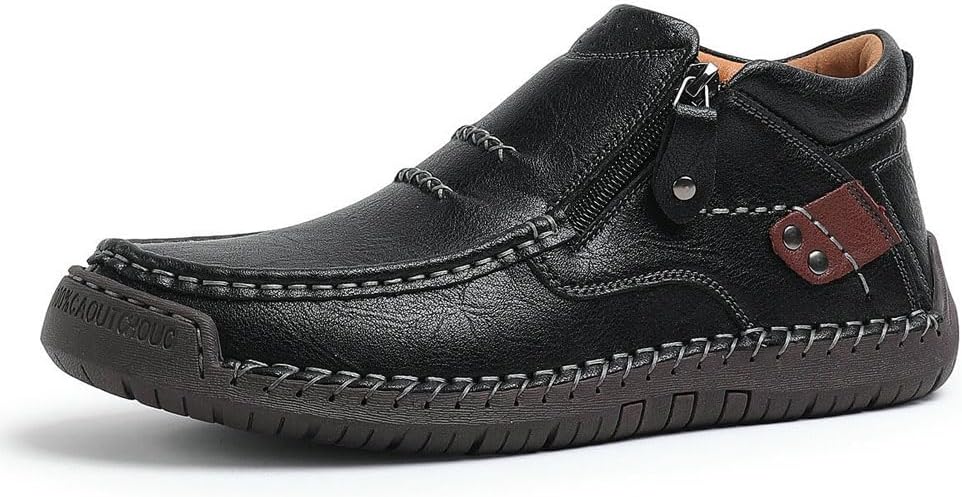 

Мужские туфли Asifn Лоферы Повседневные кожаные Слипоны Ботинки для прогулок Легкие Модные на щиколотке Удобные С резиновой подошвой Ручная строчка, черный