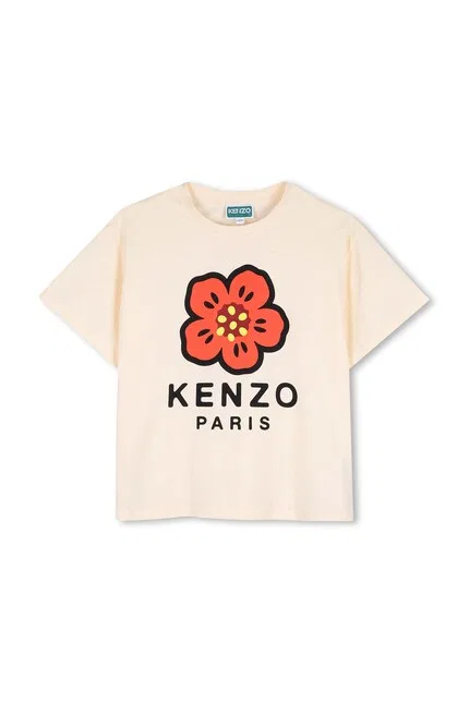 Футболка детская с коротким рукавом Kenzo Kids, бежевый — фото 2
