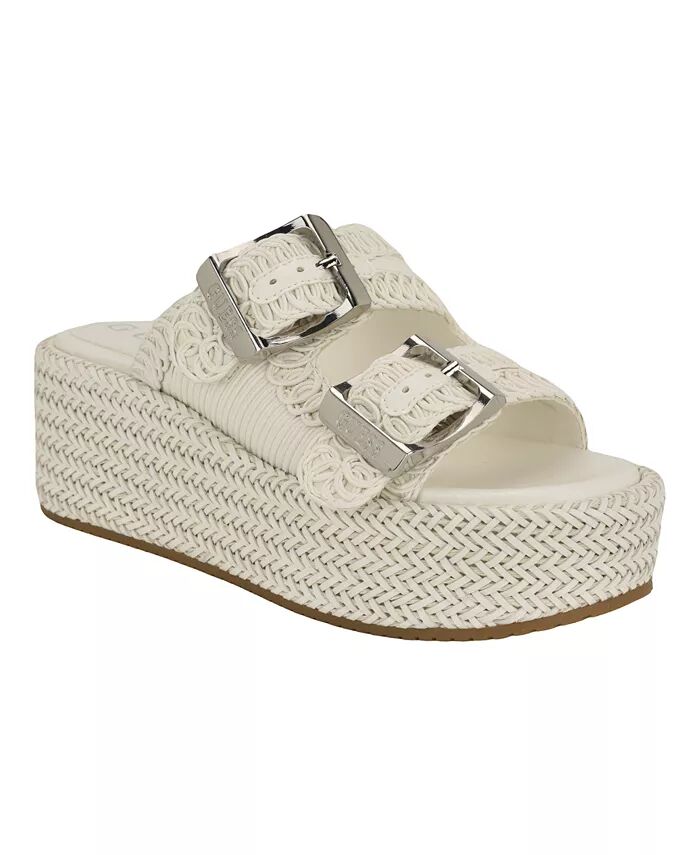 Женские сандалии Binks Two Band Woven Flat Form Slide GUESS, слоновая кость/кремовый