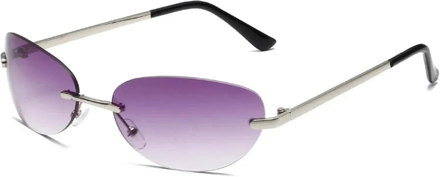 

Винтажные модные овальные солнцезащитные очки без оправы с прозрачным градиентом и защитой от УФ-излучения UV400 для женщин и мужчин TKKTLLT, Silver-gray