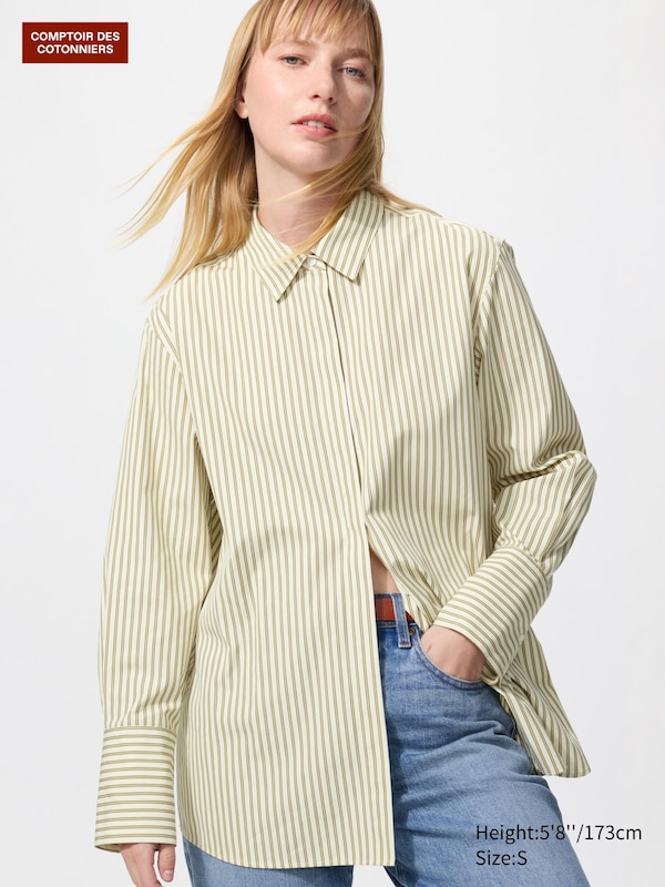 

Длинная хлопковая рубашка Uniqlo, 33 khaki