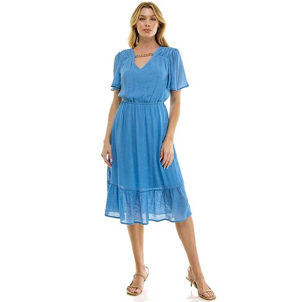 

Женское миди-платье с рукавами-фонариками и декоративным ожерельем Luxology, Chambray