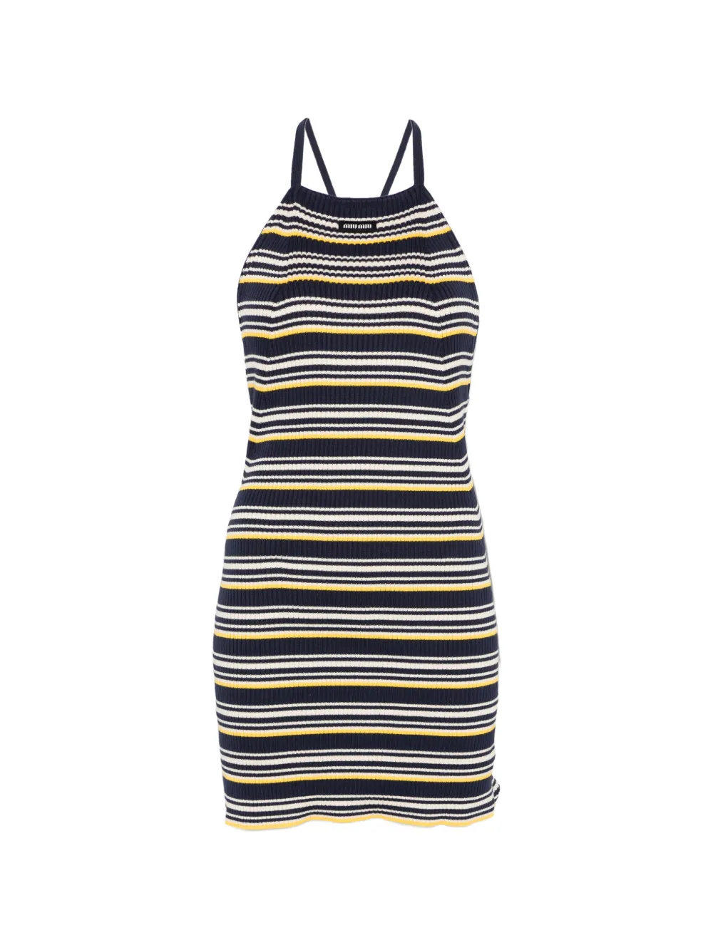 

Мини-платье в полоску с воротником-хальтер Miu Miu, синий