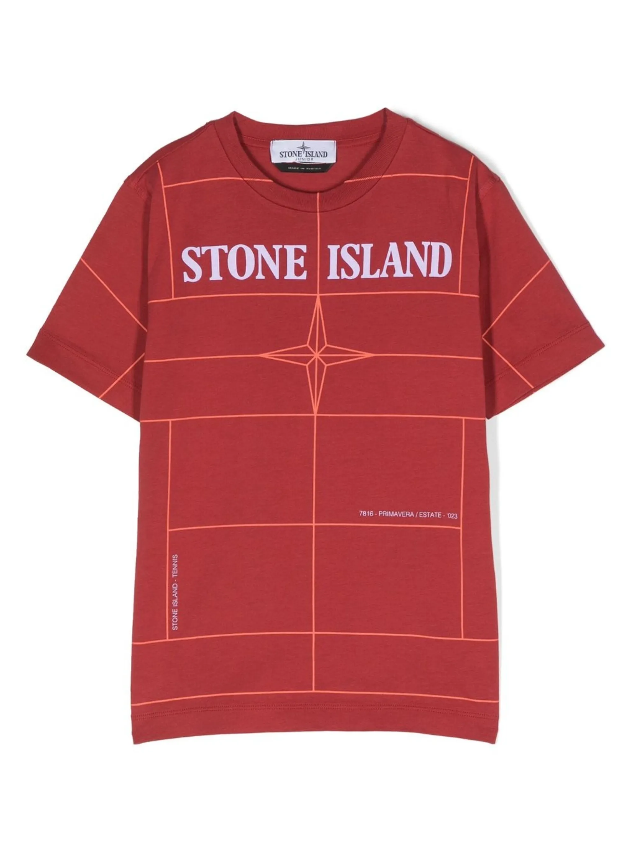 

Футболка в клетку с логотипом Stone Island Junior, красный