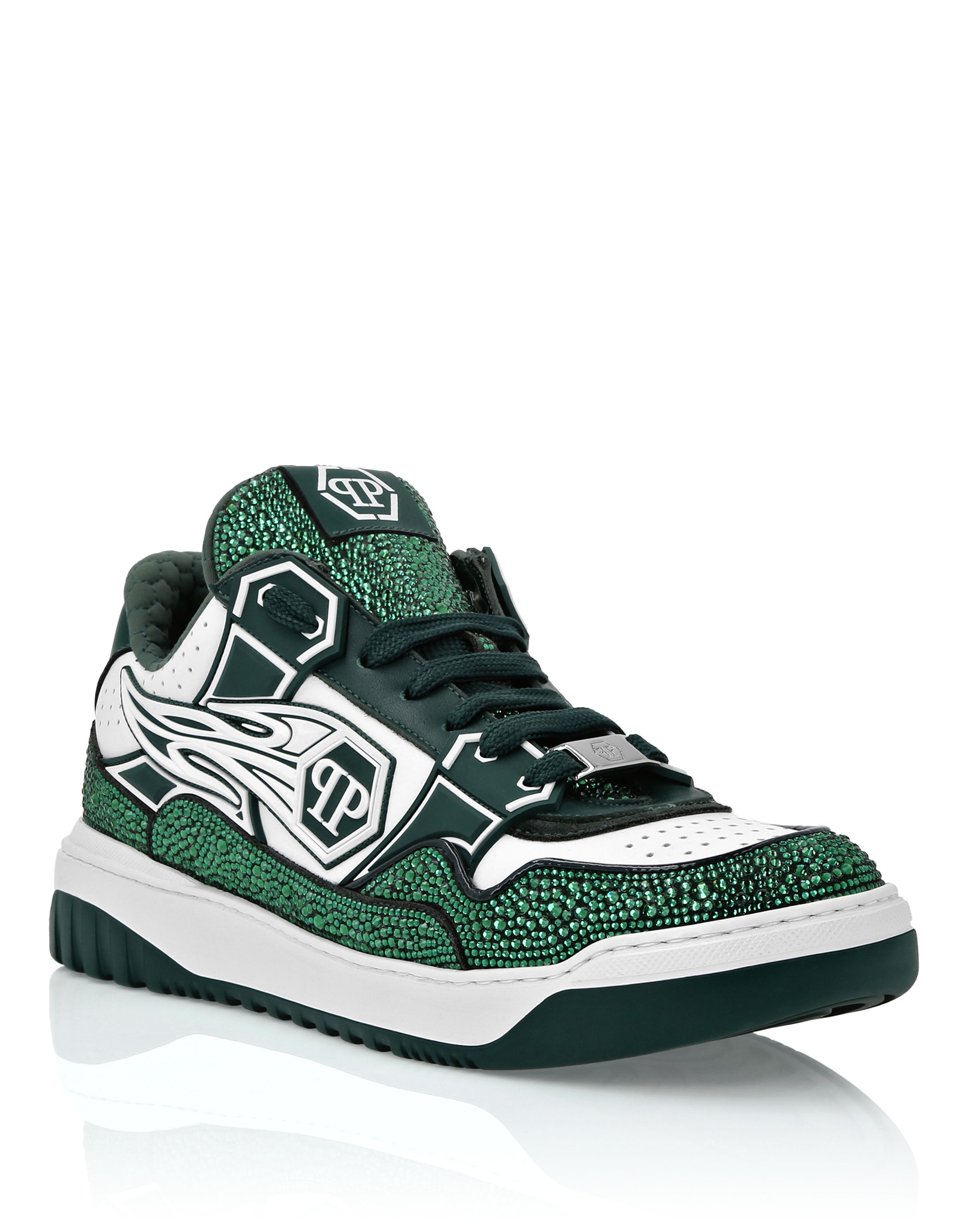 

Кожаные низкие кроссовки Moon Walker PHILIPP PLEIN, белый/зеленый