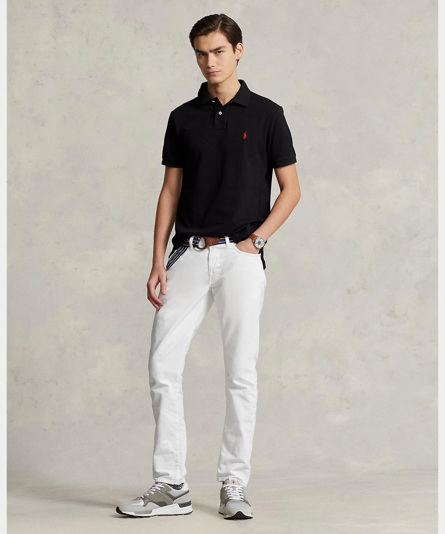 Поло-рубашка из сетчатой ткани приталенного кроя, сшитая. Polo Ralph Lauren, 001 Black — фото 3