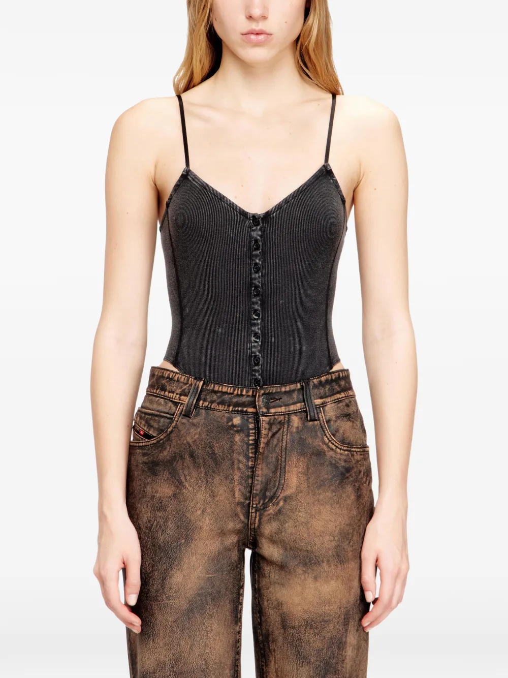 Трикотажное боди t-ley в рубчик DIESEL, серый — фото 3