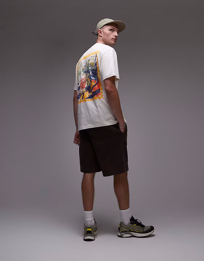 

Футболка свободного кроя с принтом в виде почтовой марки в цвете кремовый Topman, Бежевый, Футболка свободного кроя с принтом в виде почтовой марки в цвете кремовый Topman