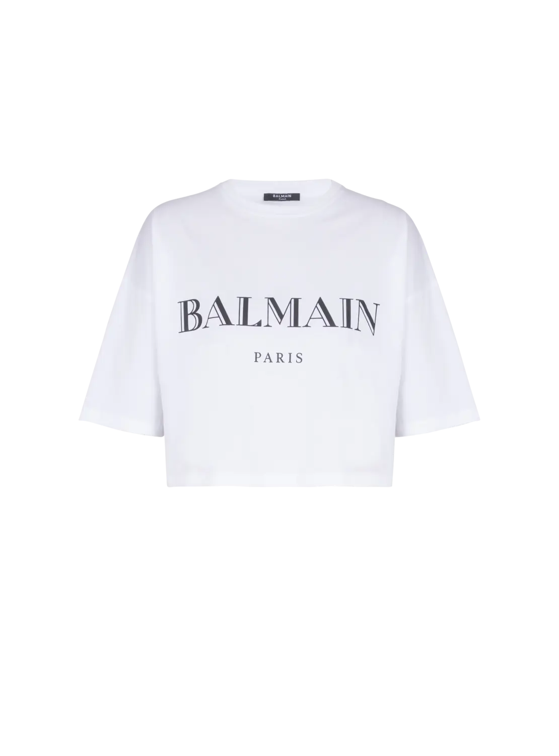 

Прямоугольная укороченная футболка с принтом Balmain, белый/черный