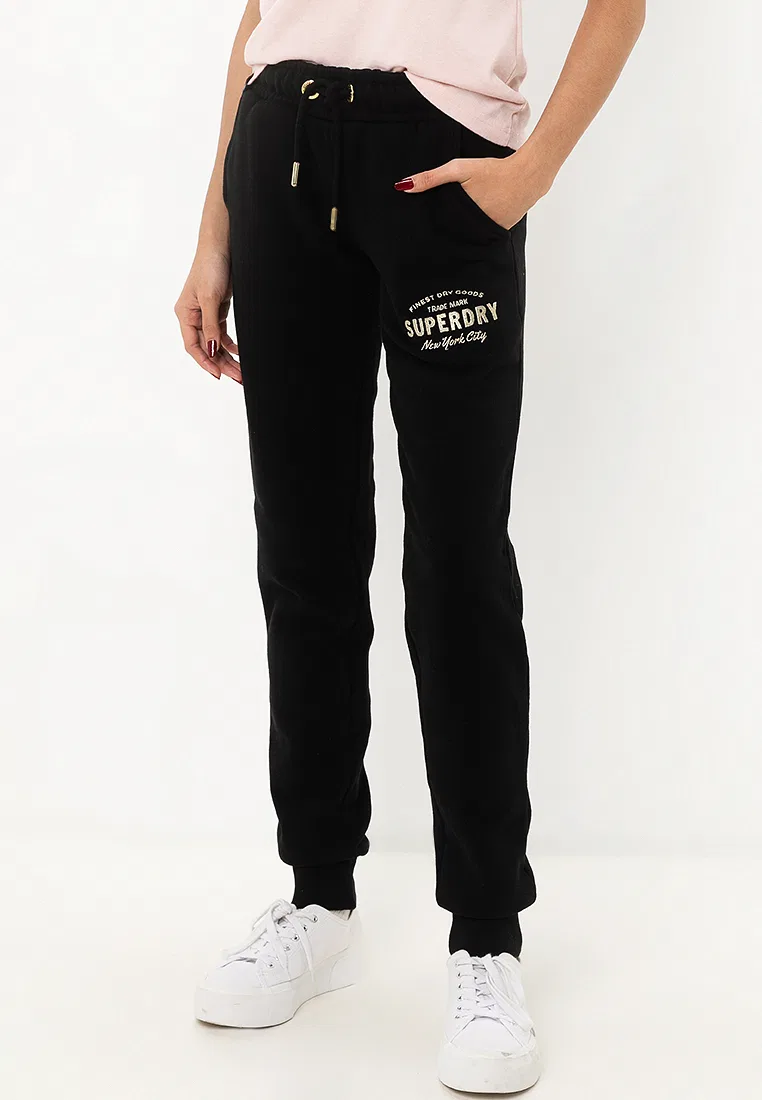 Джоггеры, металлический логотип, зауженные, Luxe Metallic Logo Slim Superdry, черный