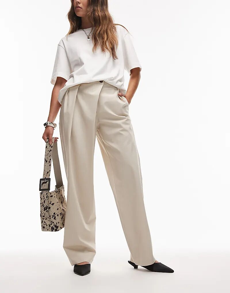 

Широкие брюки ASOS DESIGN с завязкой на талии, бежевого цвета