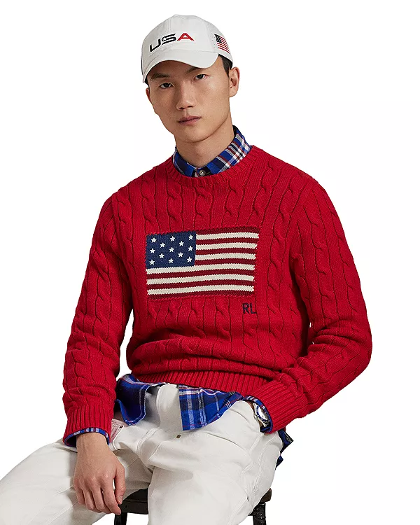 

Свитер с флагом, связанный косами. Polo Ralph Lauren, красный