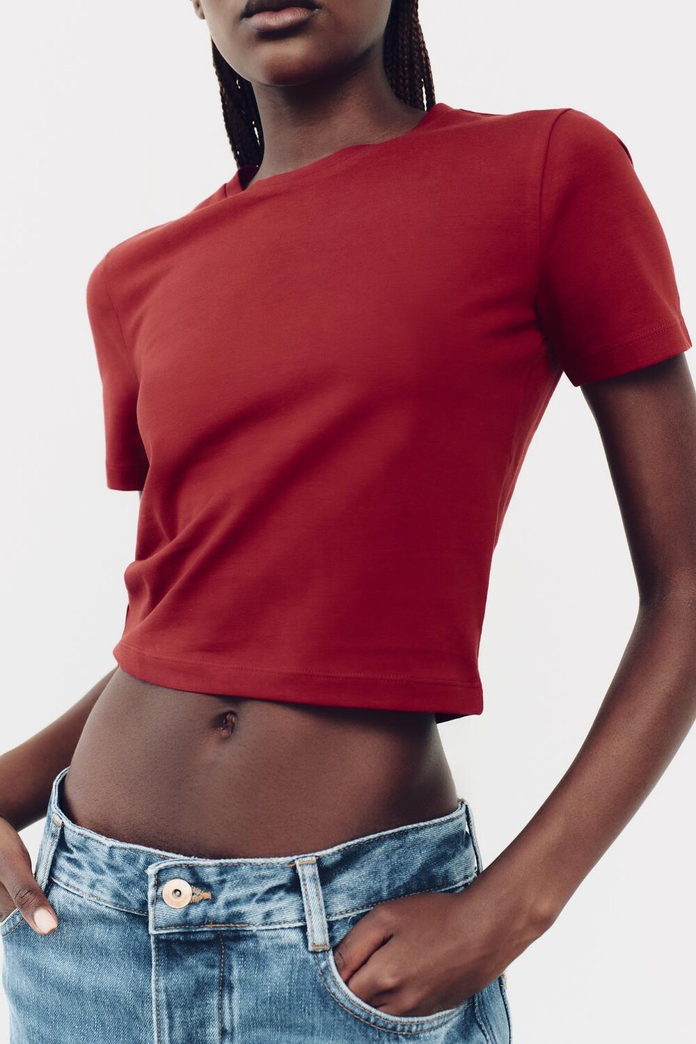 

Укороченная стрейч футболка ZARA, темно-красный