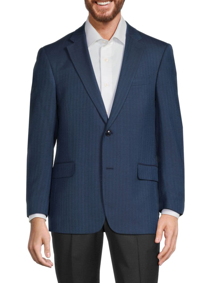 

Пиджак прямого кроя из шерстяной смеси с узором ёлочка Saks Fifth Avenue, цвет Dark Blue