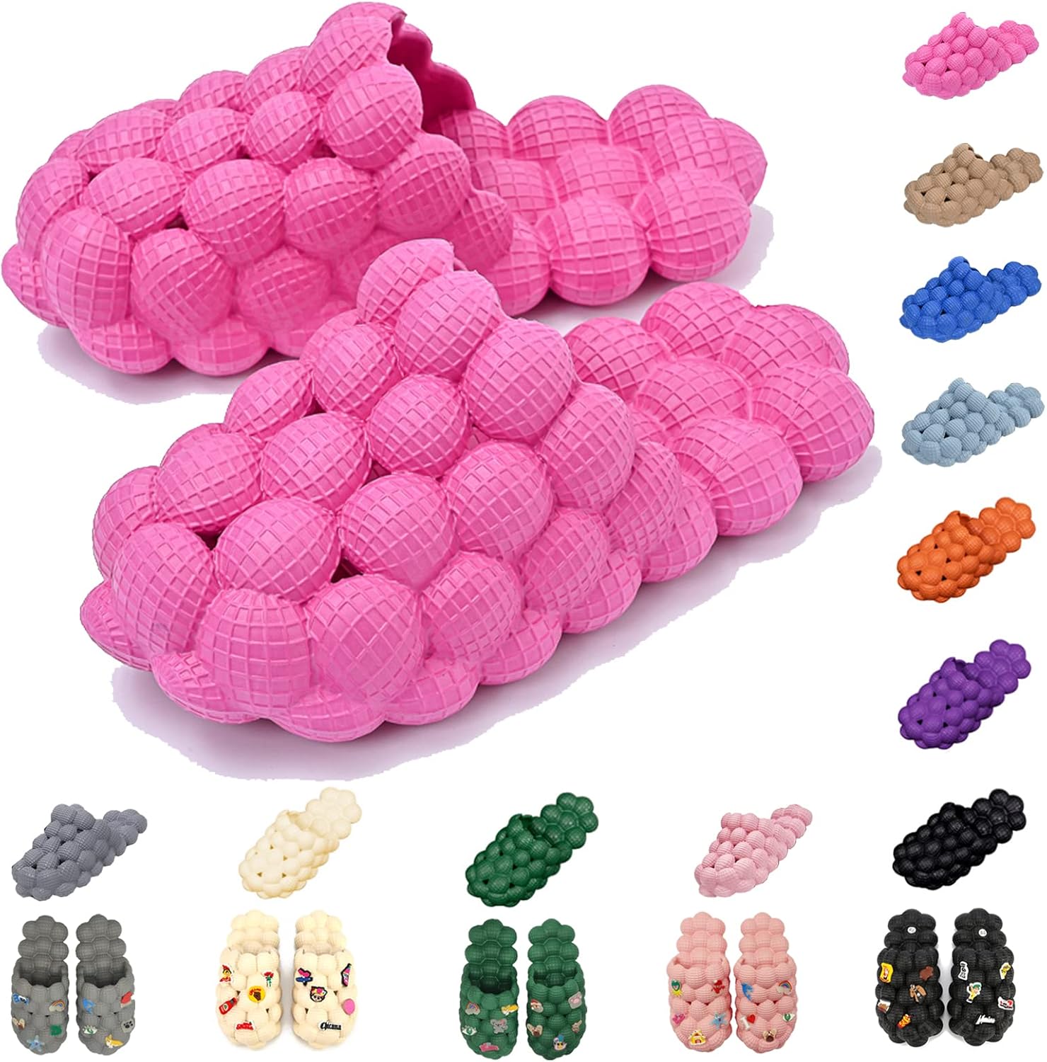 

Тапочки-пузыри для женщин и мужчин, забавные массажные шлепанцы в форме мяча для гольфа, с толстой подошвой и амортизирующей подушкой для спа-процедур, нескользящие сандалии для рефлексотерапии и снятия стресса, для душа и спальни Aiminuo, Rose