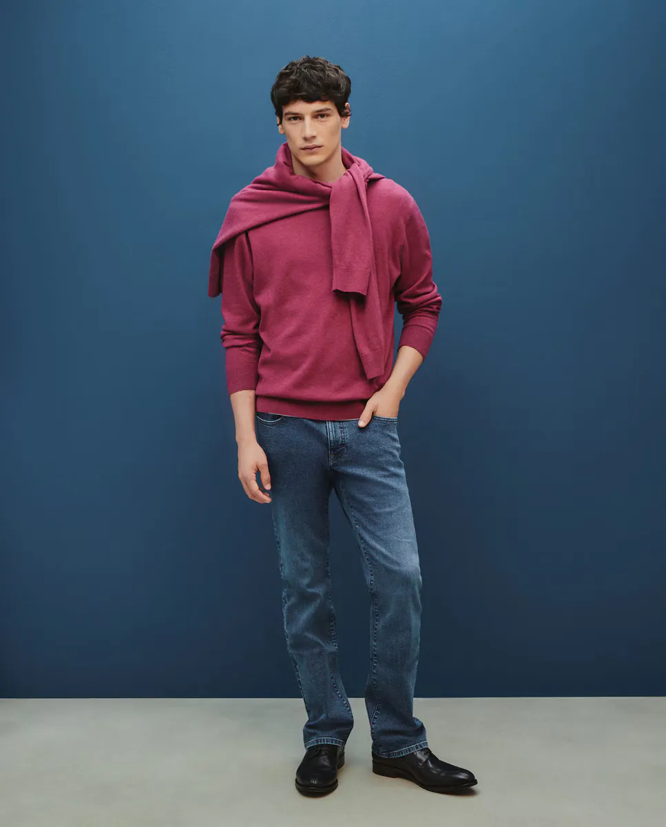 

Мужской свитер с круглым вырезом 100% овечья шерсть Dustin, цвет Fucsia