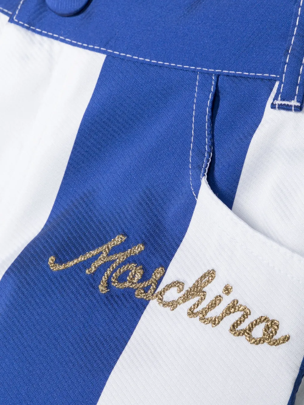 Полосатые шорты с вышитым логотипом Moschino Kids, синий — фото 3