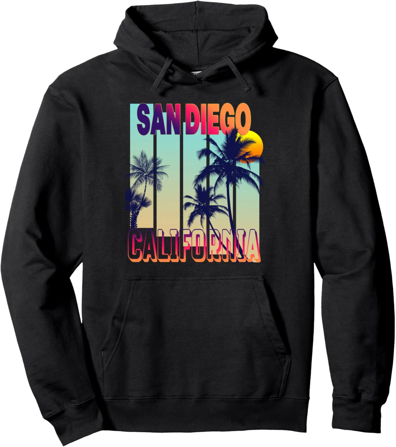 

Худи в стиле ретро-винтаж Сан-Диего с изображением пальмы San Diego Retro Vintage Themed Designs, черный