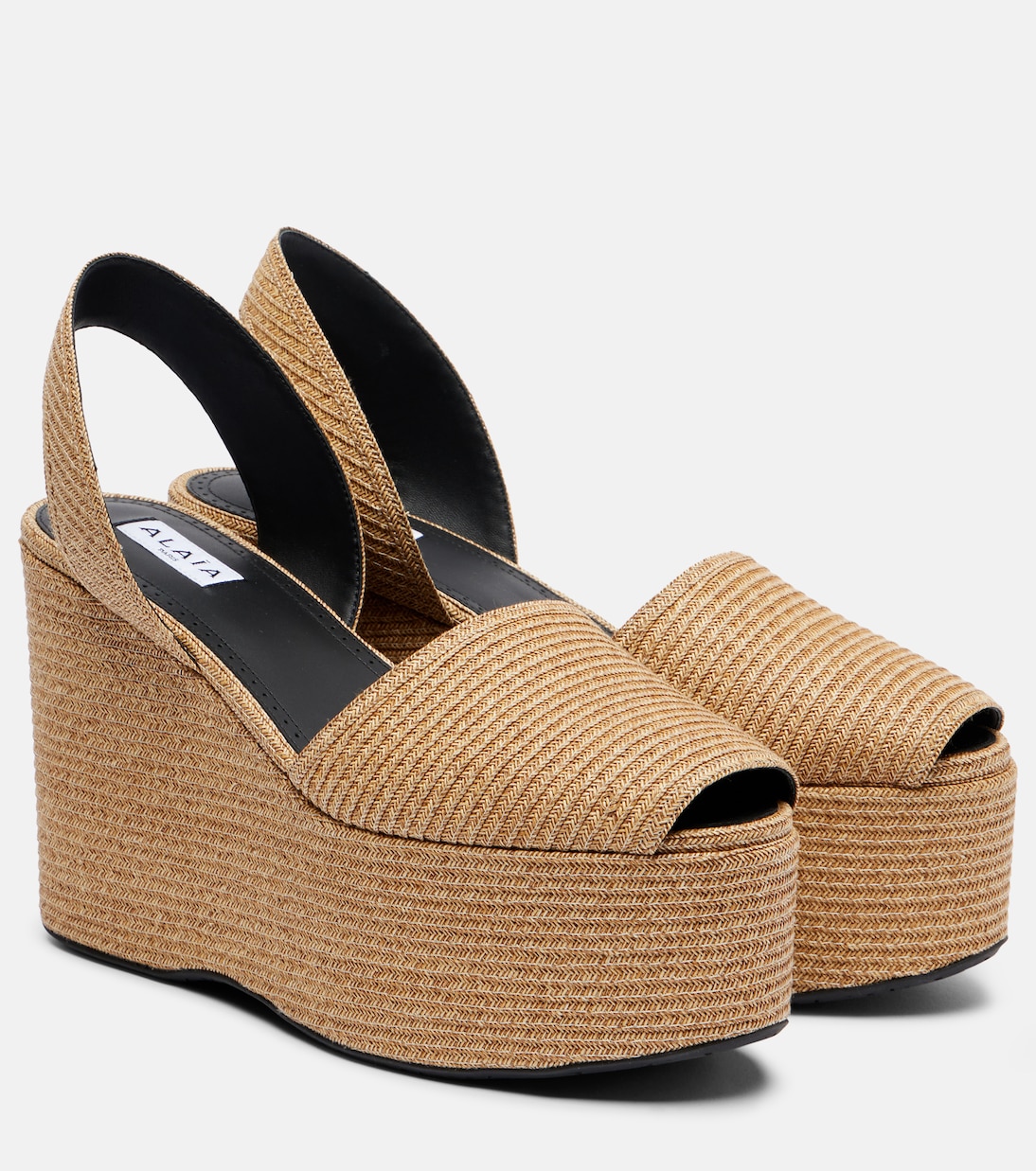 Соломенные босоножки на танкетке Alaïa, Naturel