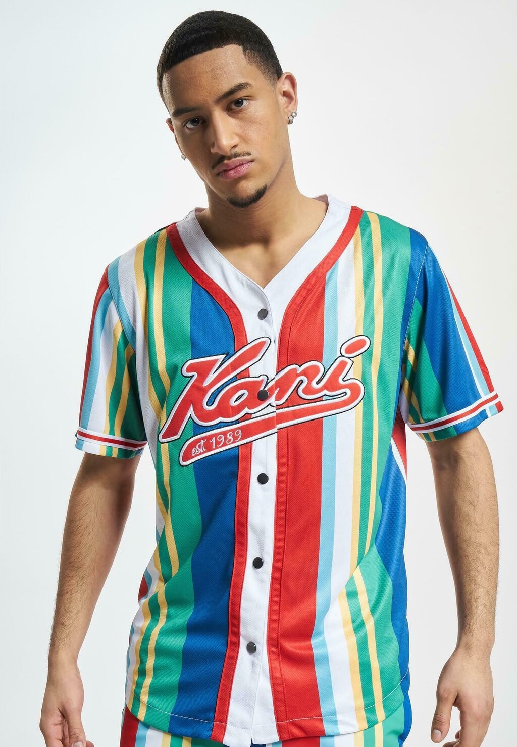 

Рубашка VARSITY STRIPED BASEBALL Karl Kani, цвет red blue green