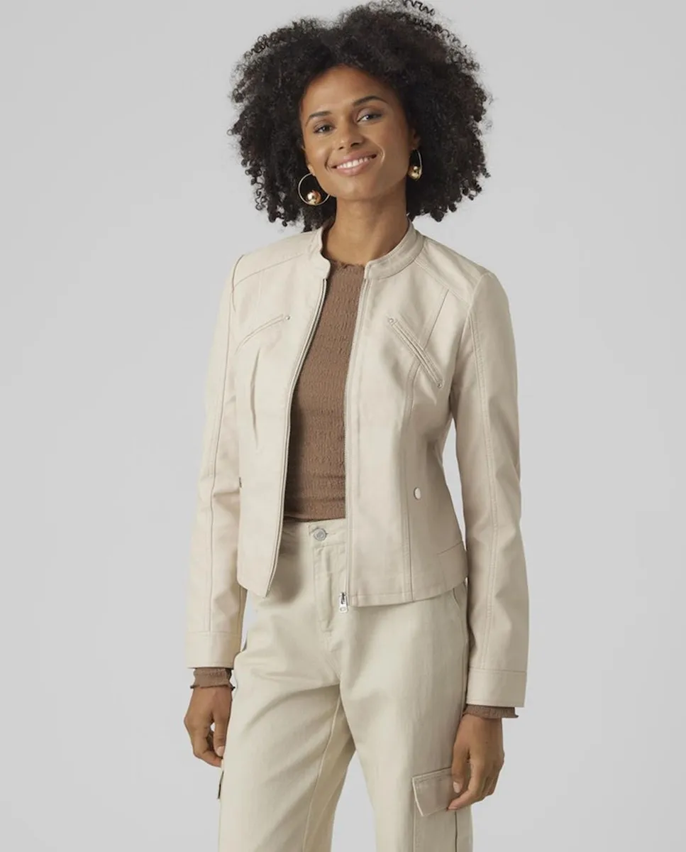 

Женская куртка из искусственной кожи с воротником Perkin Vero Moda, цвет Blanco Hielo