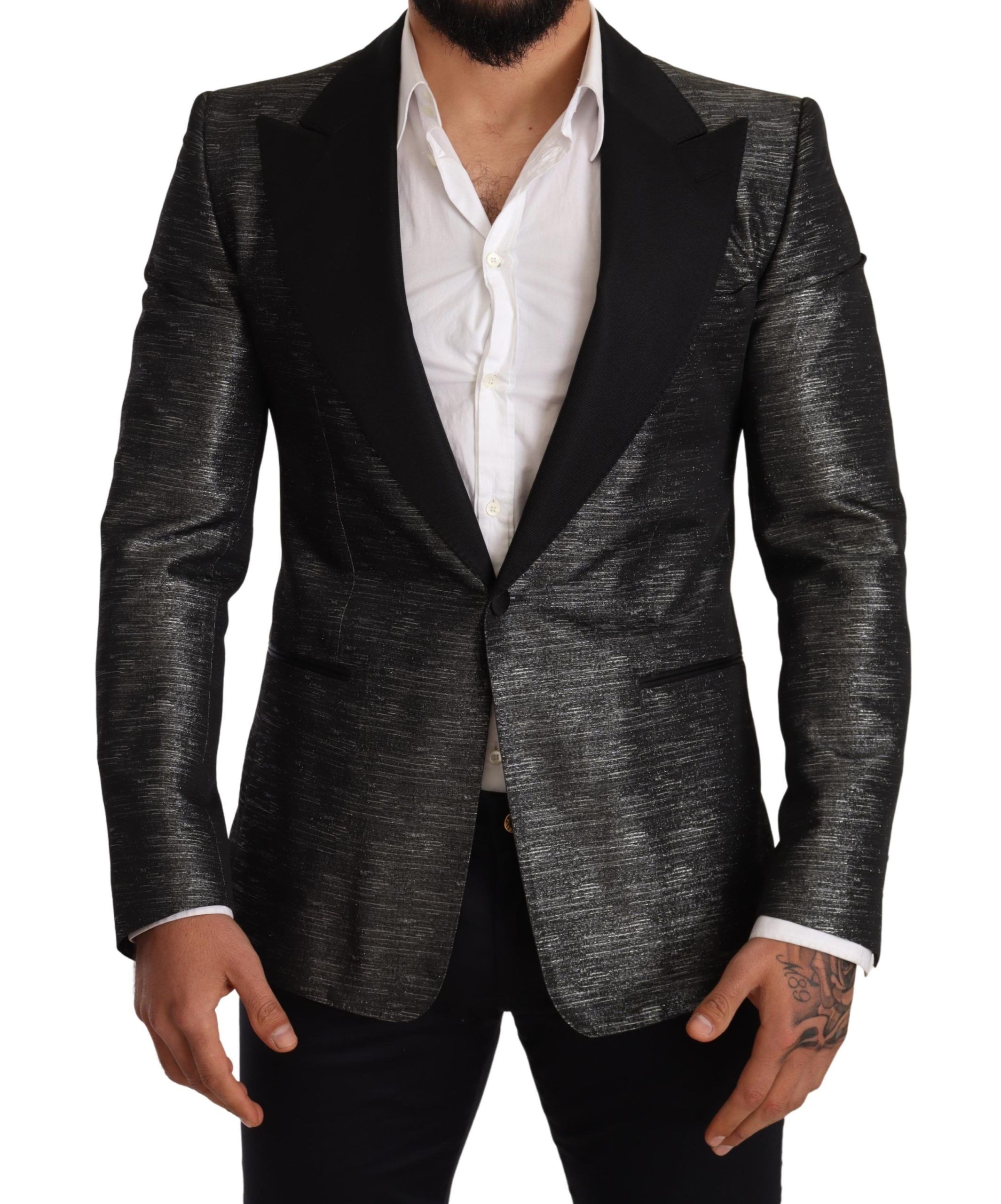 

Металлический серый жаккардовый пиджак Slim Fit Dolce & Gabbana