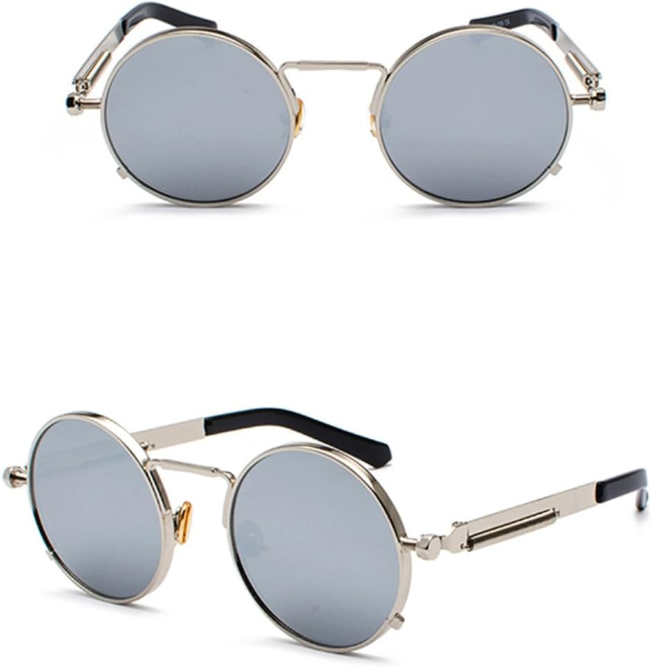 

Мужские солнцезащитные очки в стиле стимпанк с металлической оправой, ретро-винтаж, круглые, для женщин, черные, UV400 (серебристое зеркало, один размер) YASHUNJIA, Silver Mirror