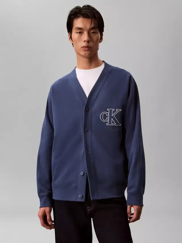 Кардиган из плотного хлопка с двойной ребристой текстурой, темно-синий Calvin Klein — фото 2