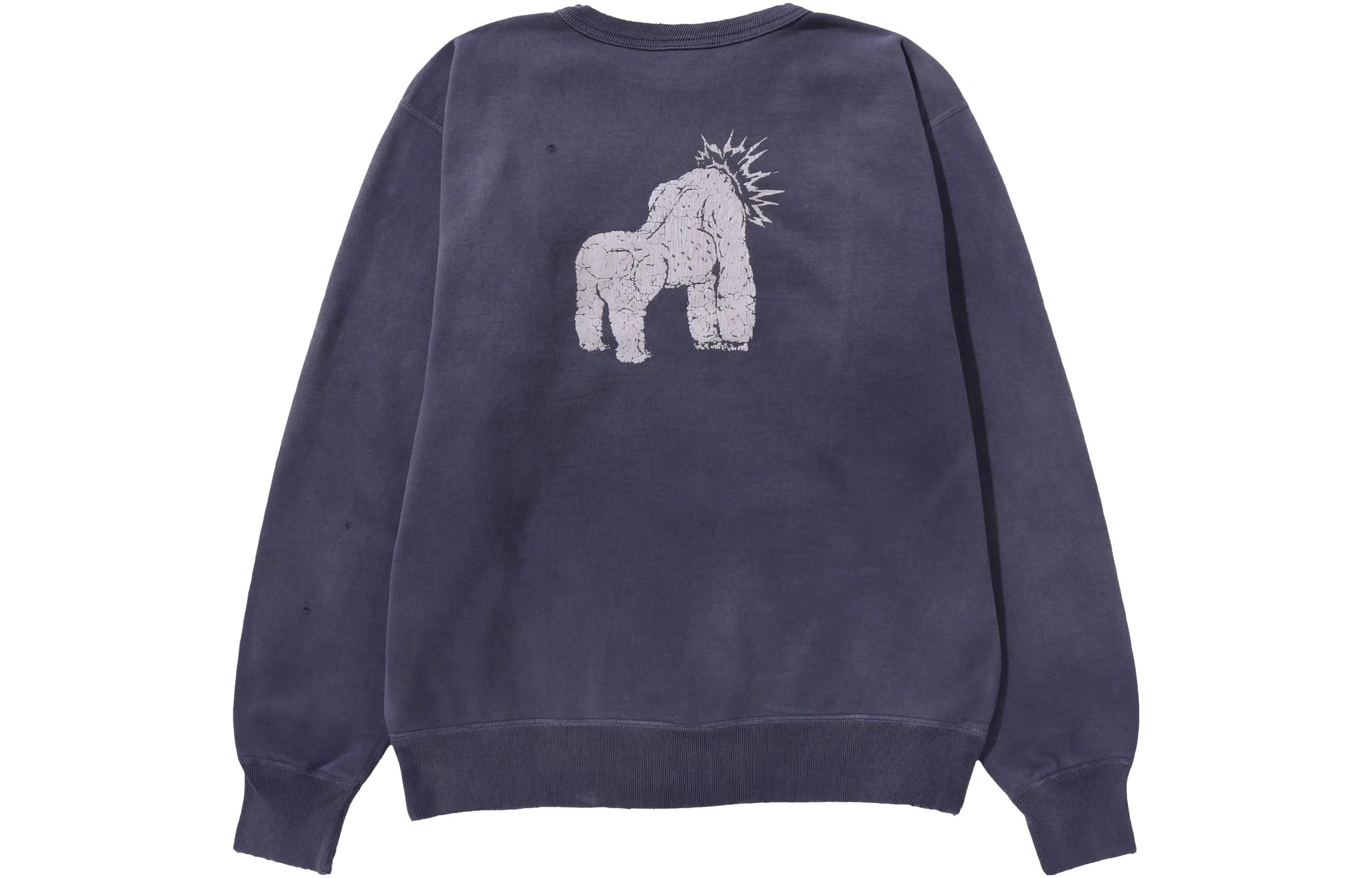 Футболка Bape X Saint Mxxxxxx Gorilla Crewneck A BATHING APE, серо-голубая — фото 3