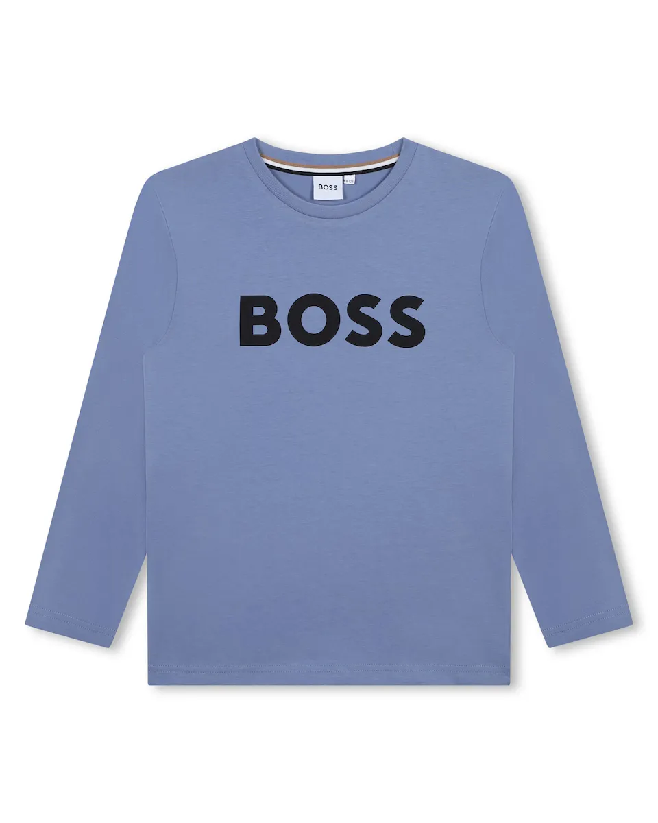 

Футболка для мальчика из 100% хлопка с логотипом спереди BOSS Kidswear, синий