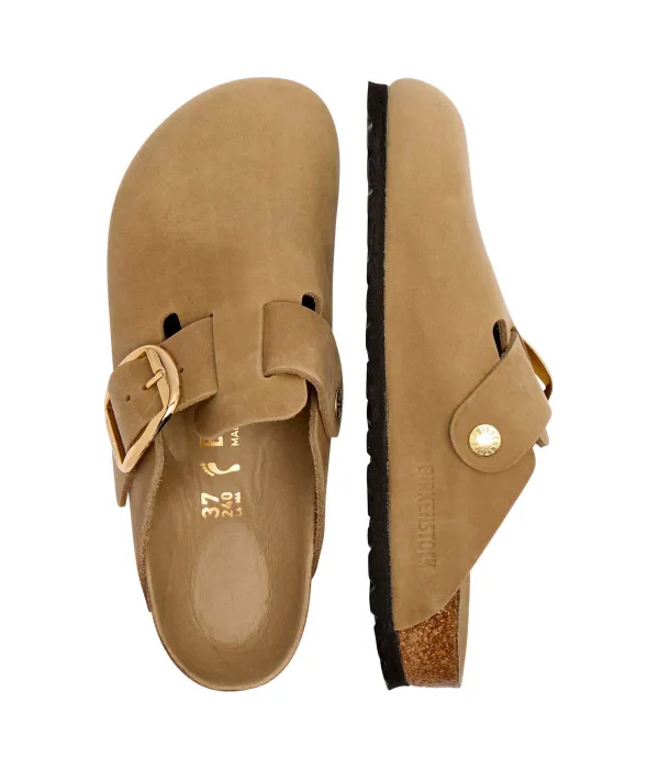 Кожаные мюли Boston с большой пряжкой, сандалии Leoi Narrow fit Birkenstock, бежевый — фото 4
