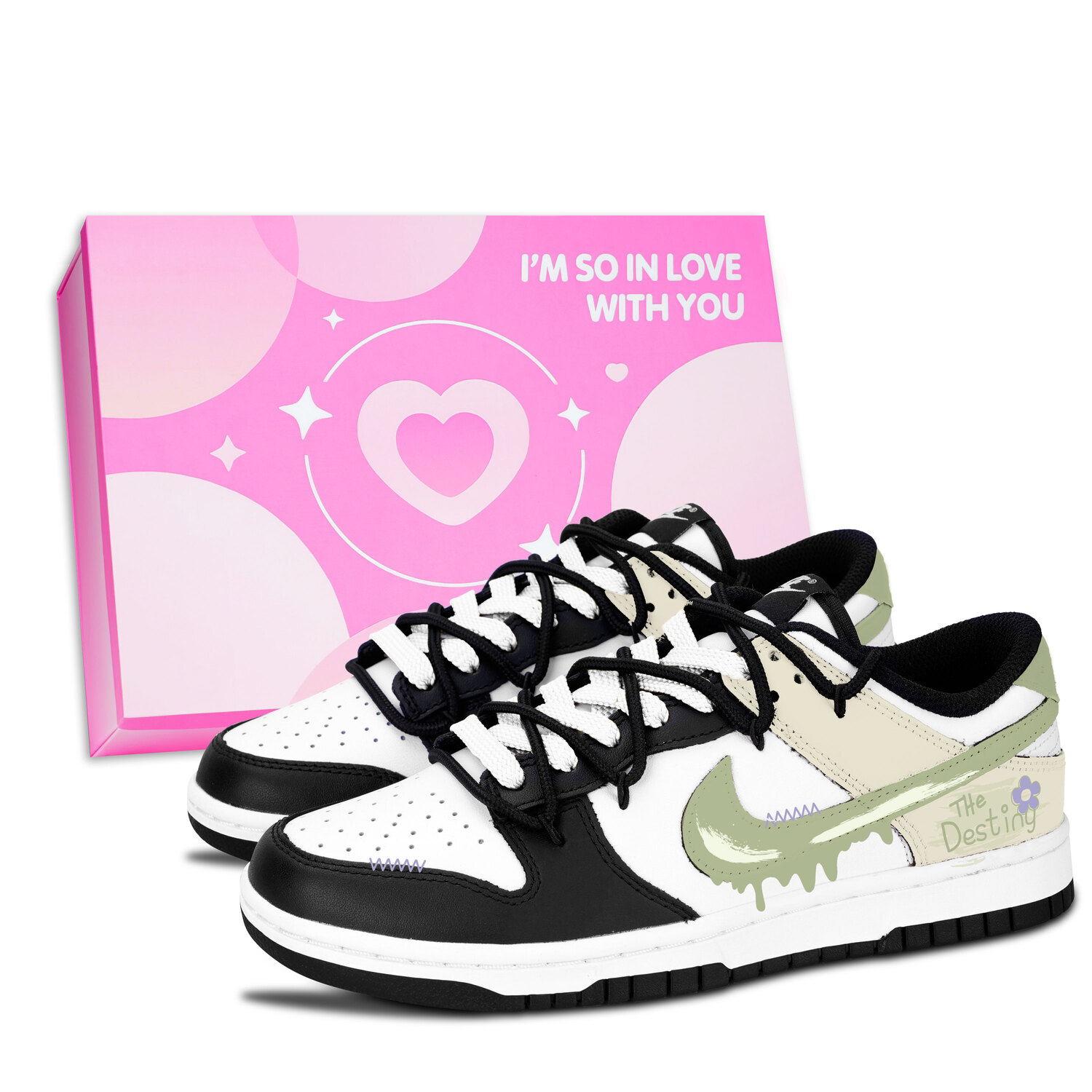 

Nike Детские низкие скейтбордистские кроссовки Dunk Tulip Floral Trail из кожи с противоскользящим и износостойким покрытием, зеленые, унисекс