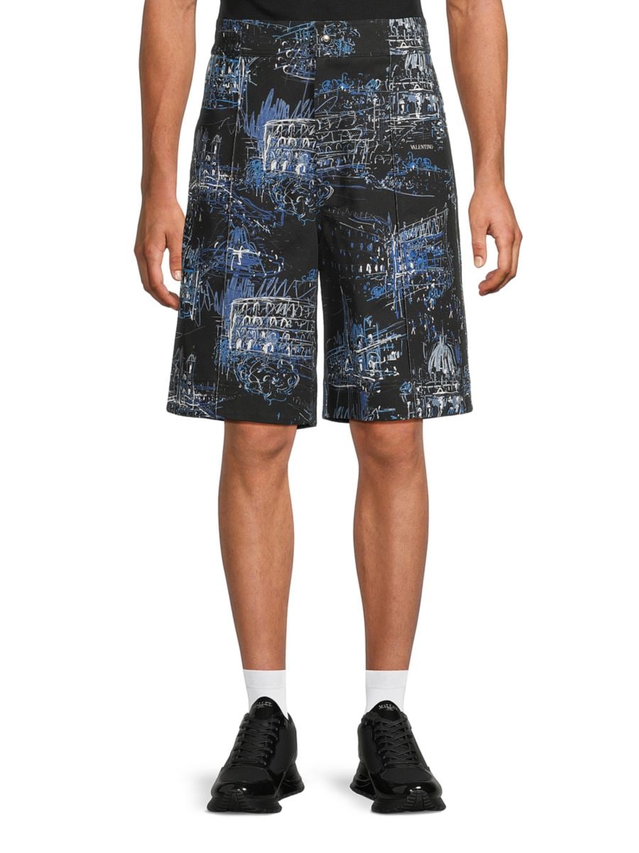 

Хлопковые шорты с принтом Valentino, цвет Blue Black