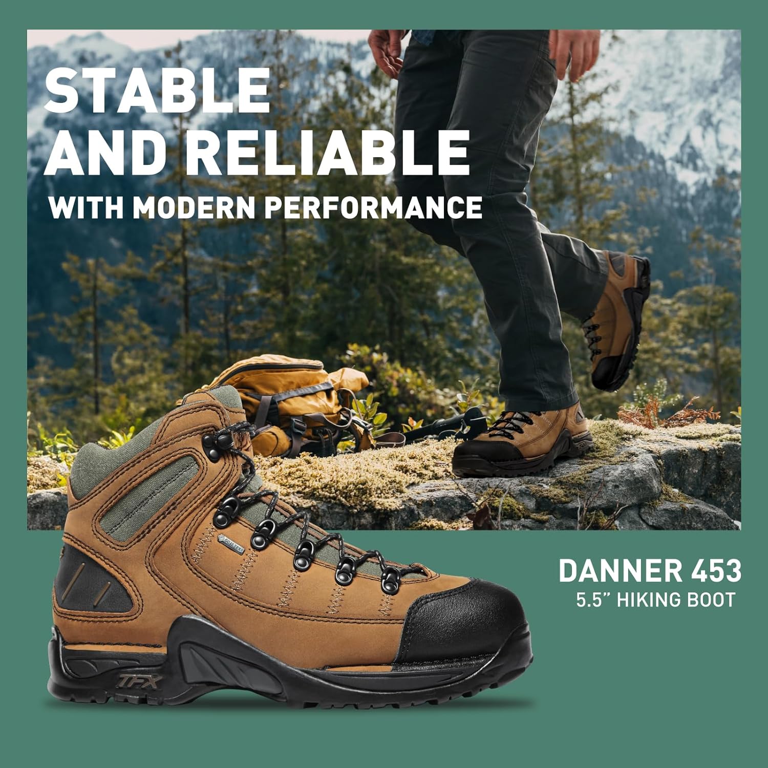 Мужские водонепроницаемые походные ботинки Danner 453 5.5 - верх из нубука, дышащая подкладка Gore-Tex, защитный мысок и подошва TFX с повышенным сцеплением — фото 3