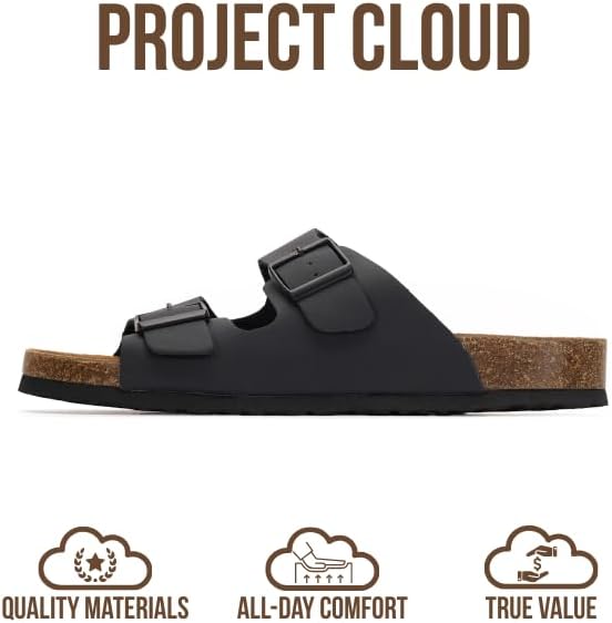 Мужские сандалии Project Cloud из 100 натуральной кожи с амортизирующей стелькой из натуральной пробки, сандалии с двумя ремешками и пряжками, летние нескользящие (Heritage), черный — фото 4