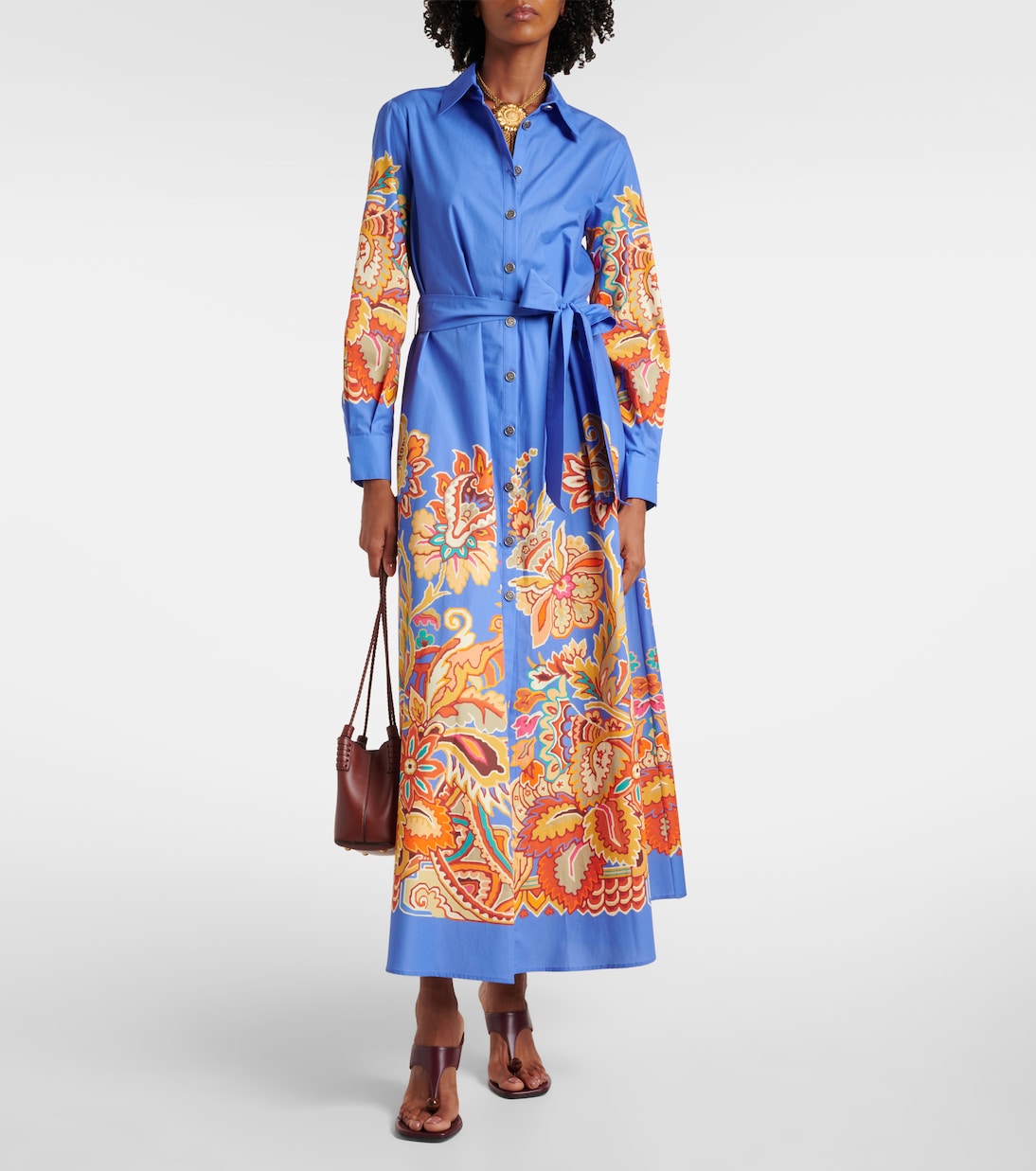 Платье макси из хлопка с узором пейсли и поясом Etro, Stampa F.Do Azzurro — фото 2