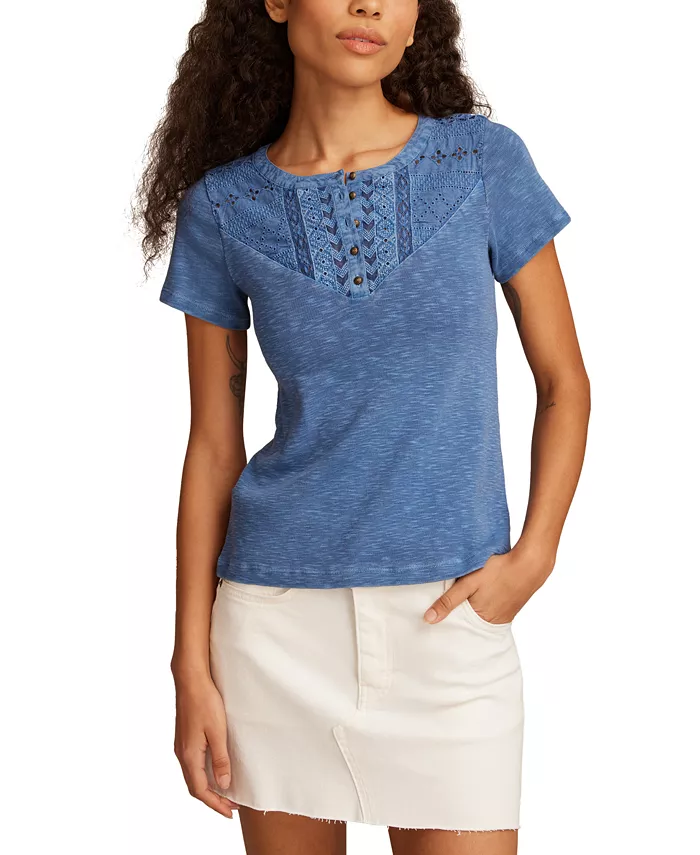 

Женская хлопковая футболка с вышивкой Henley Lucky Brand, синий