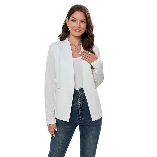 

Женский блейзер casual свободного кроя с длинным рукавом и открытым передом для офиса Seoria, White