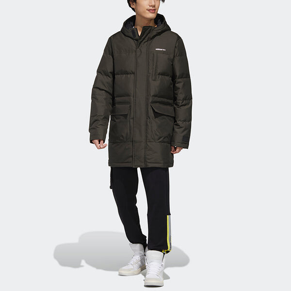 Пуховик adidas neo M Wint Dwn Prka Windproof Stay Warm mid-length Sports hooded down Jacket Brown, коричневый — фото 3