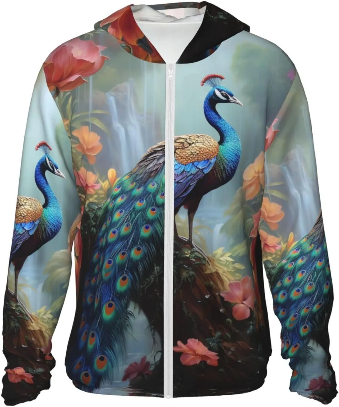 

Мужская толстовка с капюшоном UPF 50+ Magic Forest Pond Peacock на молнии SDTYKHJ