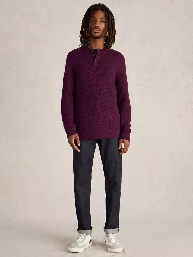 

Джемпер White Stuff Newport Henley Men's Merino Button Crew, цвет dk/plum