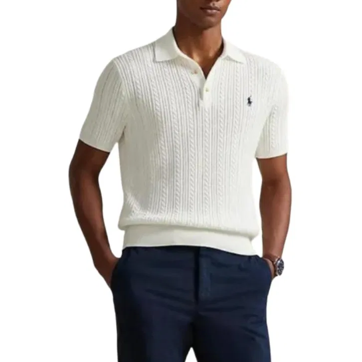 Поло из кабельного трикотажа Polo Ralph Lauren, White — фото 3