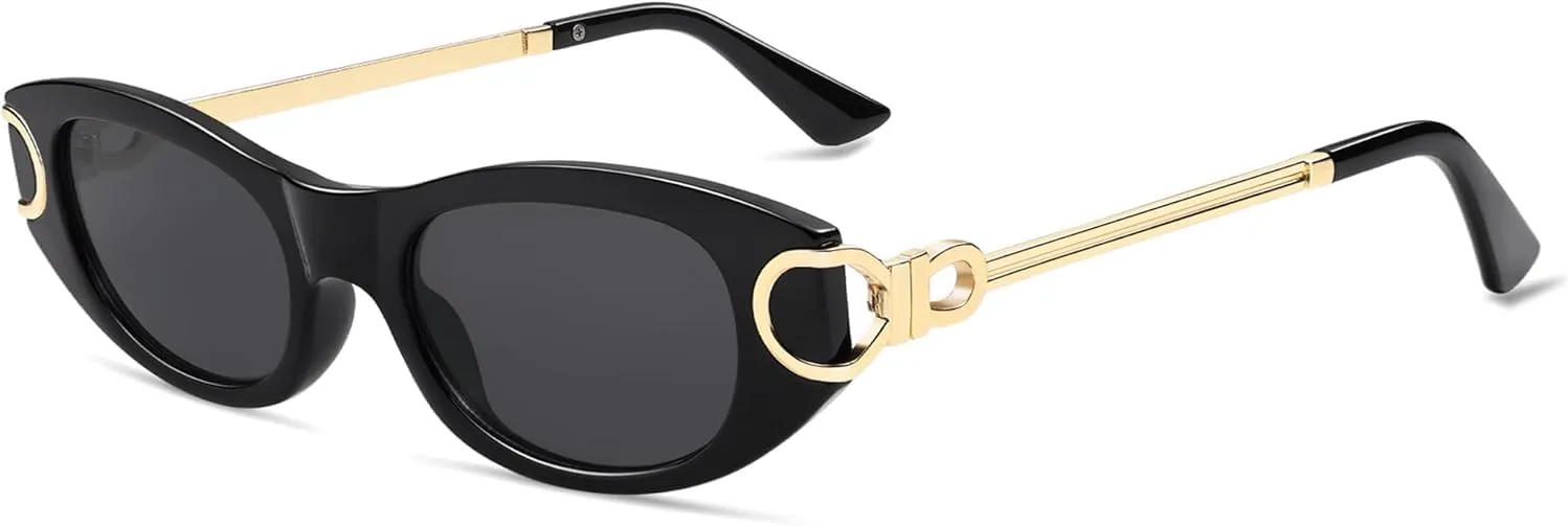 

Ретро-солнцезащитные очки овальной формы для женщин, модные винтажные очки «кошачий глаз» с защитой от УФ-излучения UV400 и антибликовым покрытием Thryvox, Black