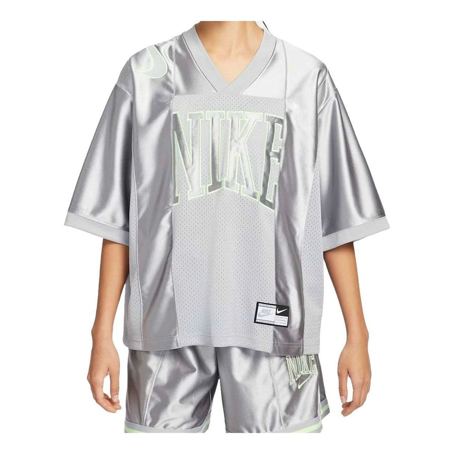 

Джерси (WMNS) Nike Sportswear Street Oversized Graphic Jersey Top Asia Sizing 'Smoke Grey Barely Volt', серебряный