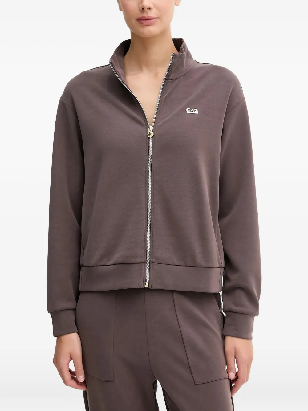 

Свитшот на молнии с логотипом-биркой Ea7 Emporio Armani, коричневый