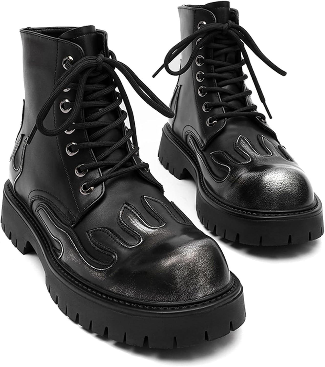 

Мужские панк-бутсы с открытым носком на платформе, байкерские боевые кожаные ботинки, модные повседневные ботильоны Gezykao, черный