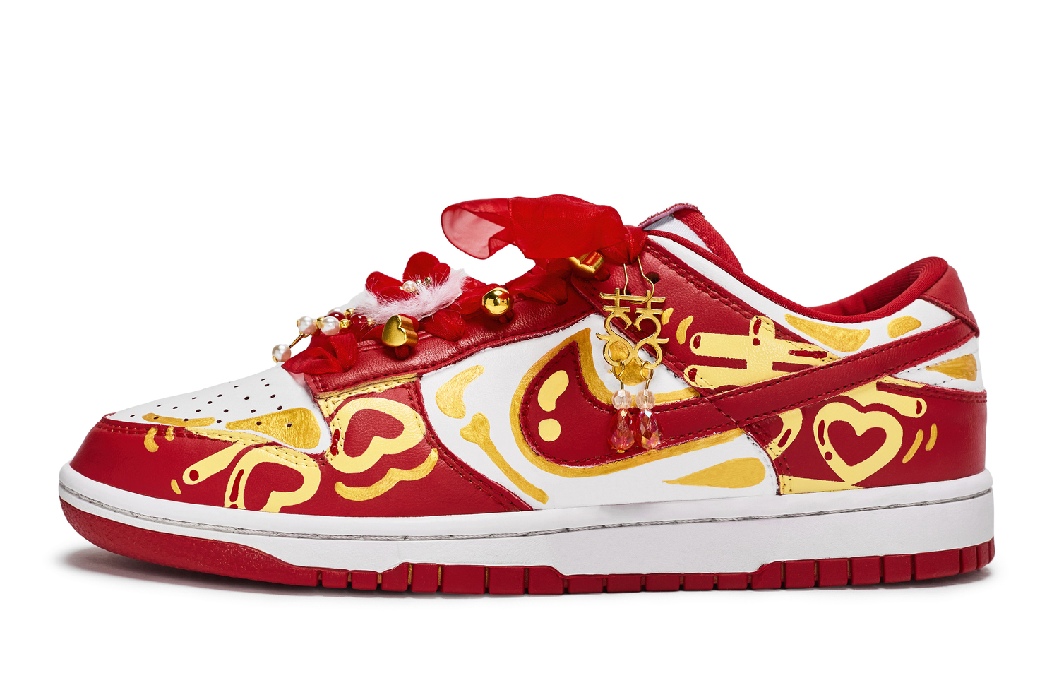 

Nike Кроссовки для скейтбординга Dunk Abrasion Resistant Low top мужские красные белые золотые